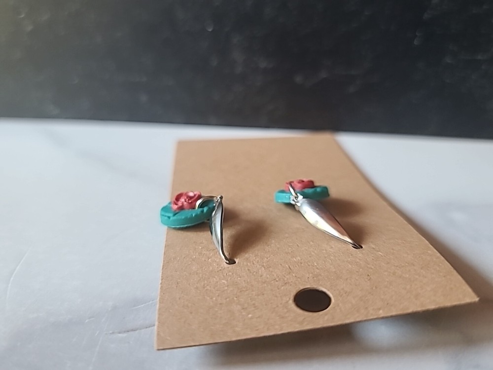 Polymer Clay Floral Dangling Pierced Earrings New