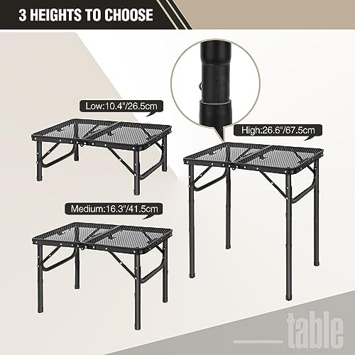 Small Folding Grill Table for Outside, 3 Heights Adjustable Lightweight