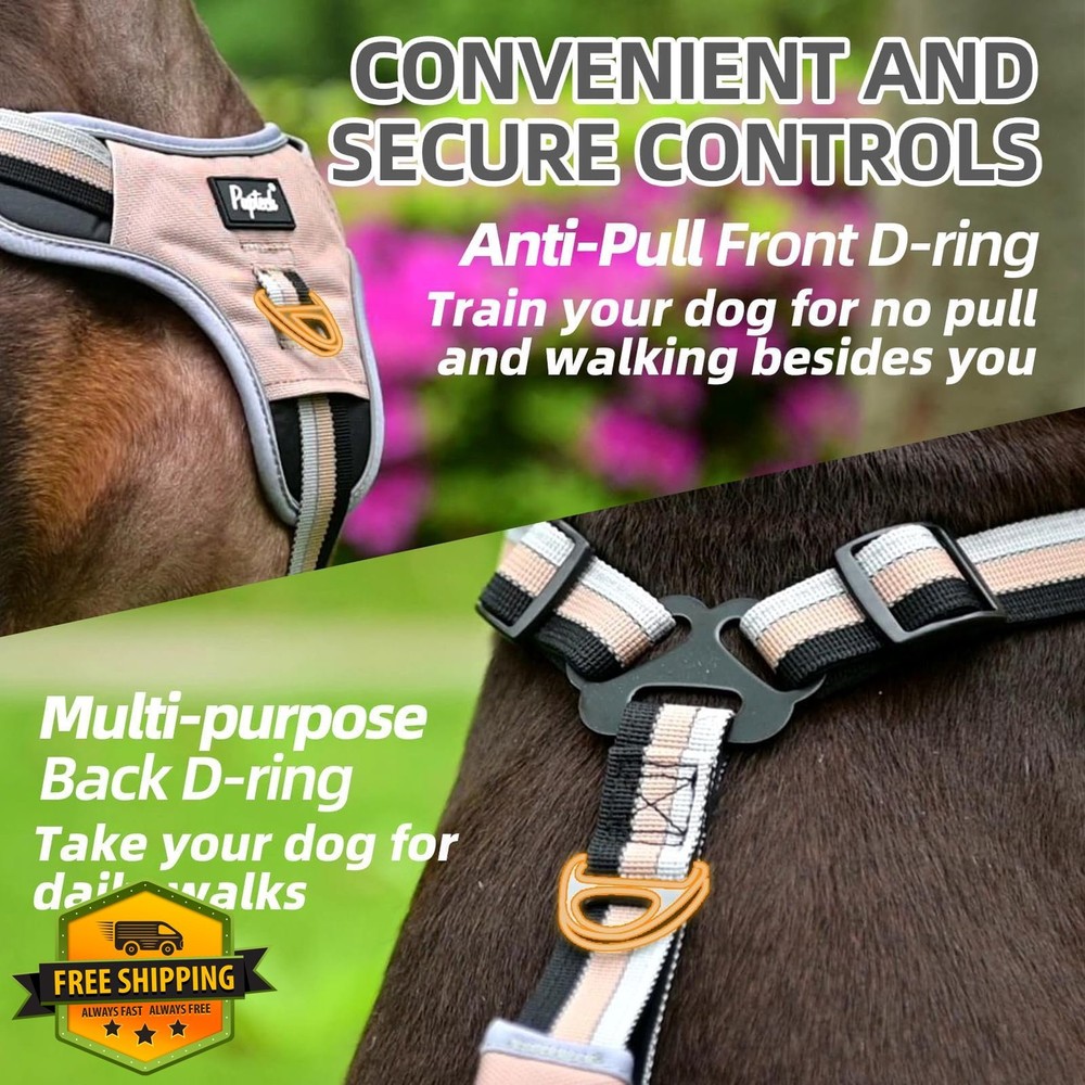 PUPTECK Moccasin L Escape Proof Dog Harness No Pull Padded