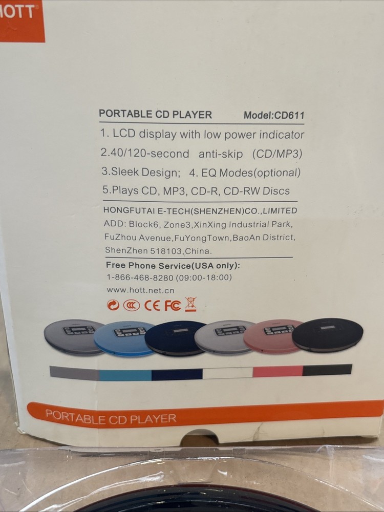 HOTT CD611T Portable CD Player - LCD Display Wireless, Bluetooth - Black