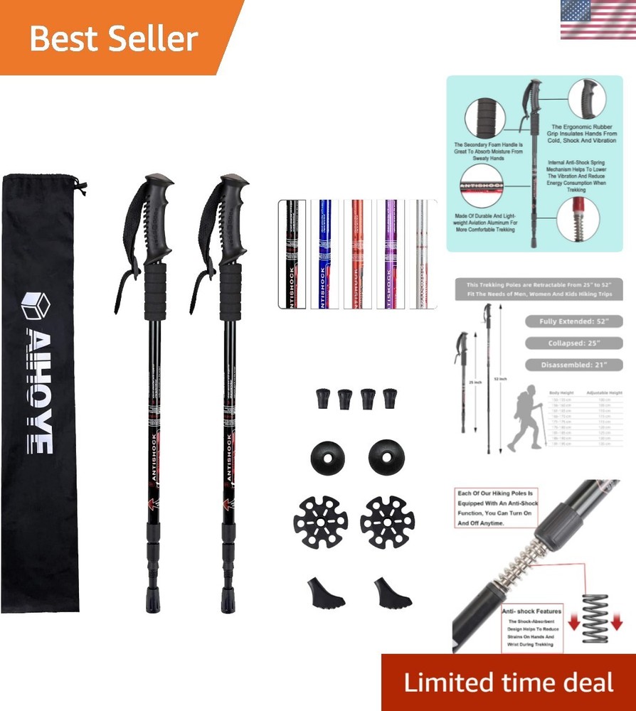 Ergonomic Hiking Poles with Anti-Shock Technology - Includes 10 Replacement Tips