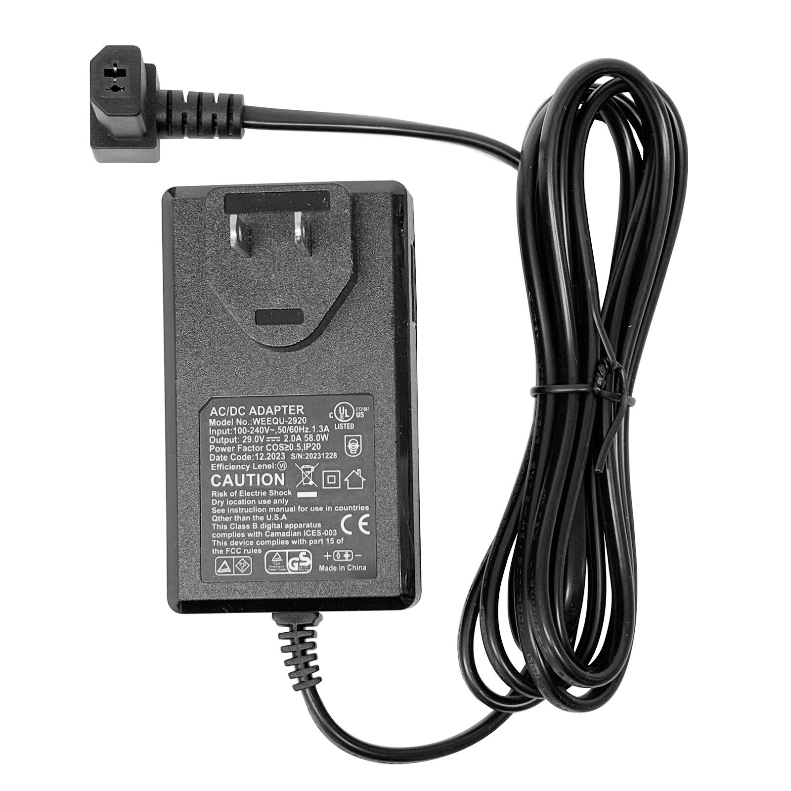 Power Supply for Motion Furniture 29V 2A 58W 90° 2 Prong Plug ZB-H290020A-C
