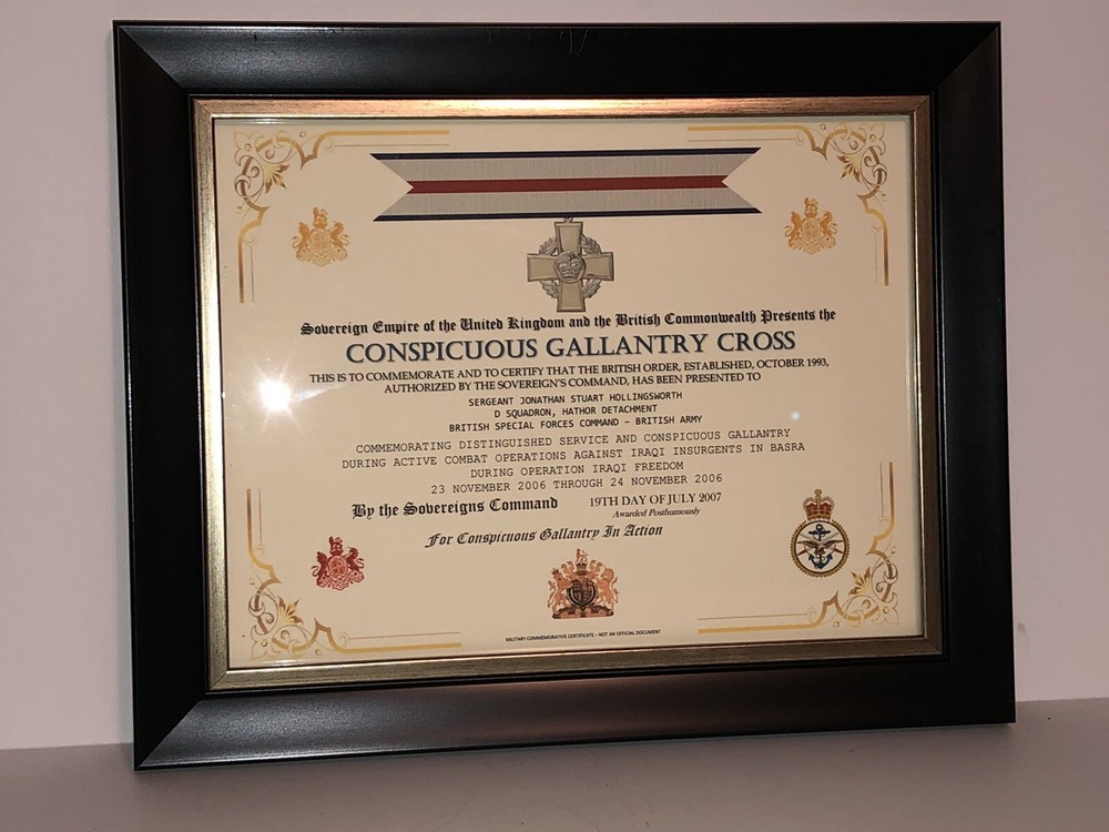 CONSPICUOUS GALLANTRY CROSS [UK] COMMEMORATIVE CERTIFICATE ~ Type 1