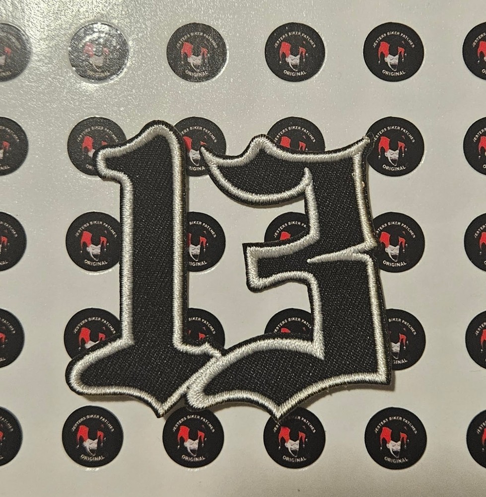 Number 13 White on Black # 13 Patch Motorcycle Patch Biker Patch Veteran Patch