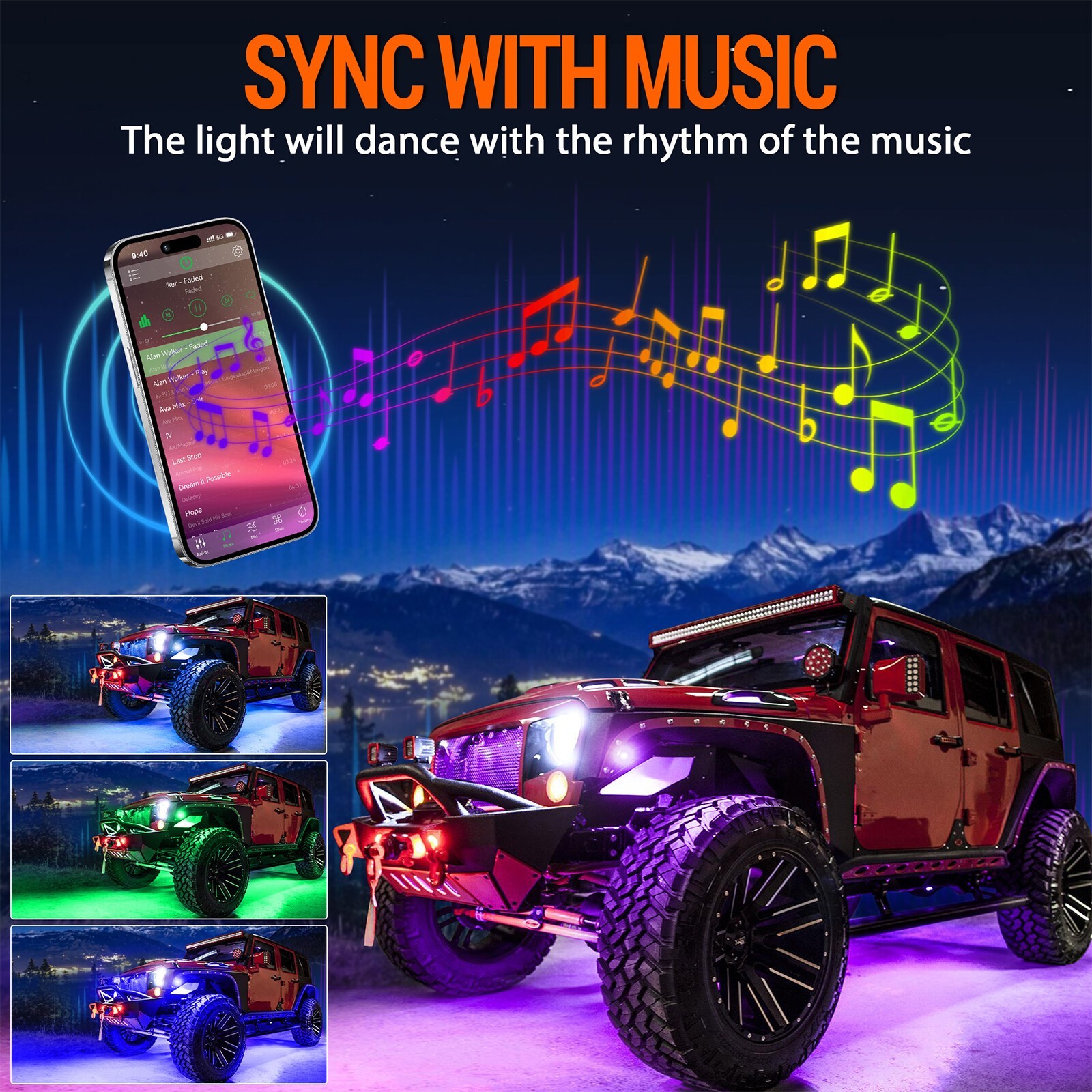 8Pods RGB LED Rock Lights Offroad Music Wireless Bluetooth Underglow Neon Lights