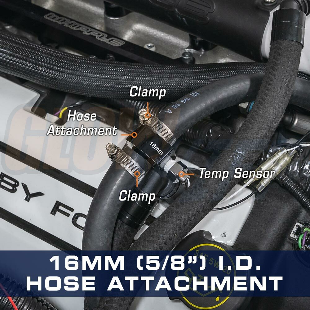 GlowShift 16mm 5/8" I.D. Water Oil Transmission Temperature Sender Hose Adapter