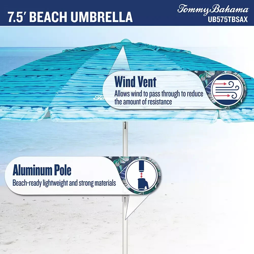 Tommy Bahama 7.5’ Beach Umbrella Adjustable Tilt