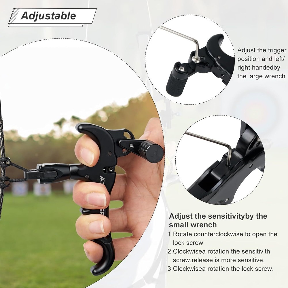 360° Rotation 4 Finger Grip Adjustable Archery Compound Bow Thumb Release Aids