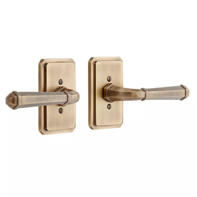 solid brass dummy interior door set w/sculpted square lever handle -left hand