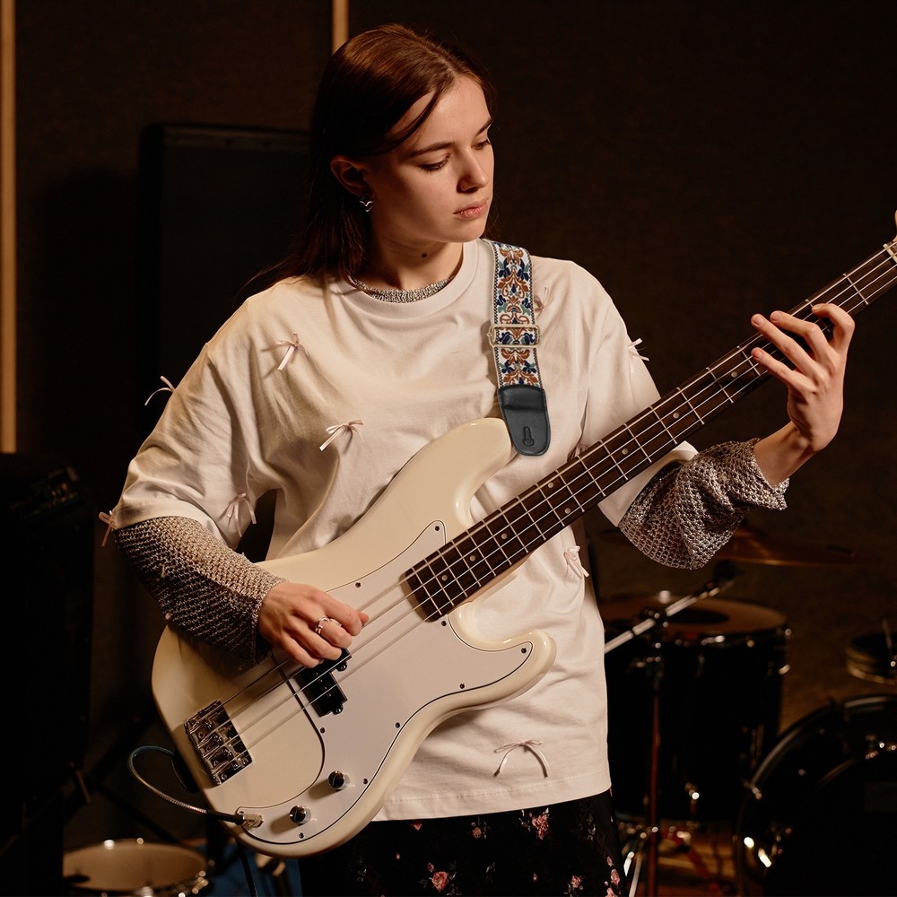 Guitar Strap, Adjustable Straps with Black Buckle, Brown Leopard
