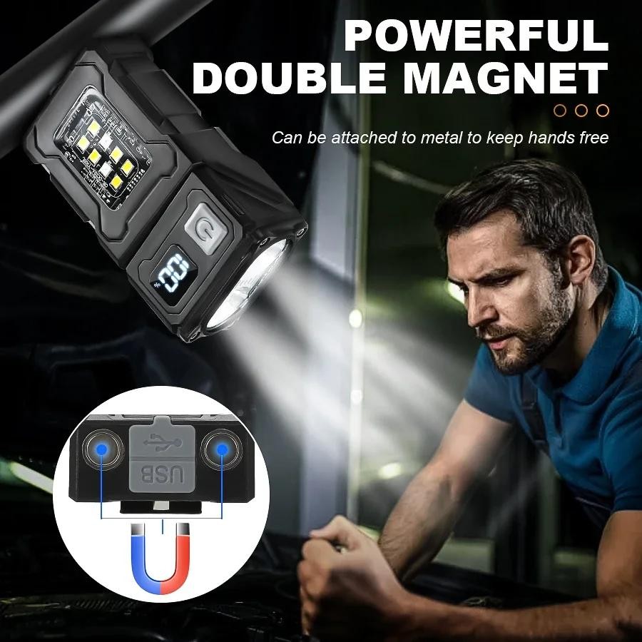 Mini USB Rechargeable LED Flashlight Portable Tail Magnet Flashlight Super Brigh