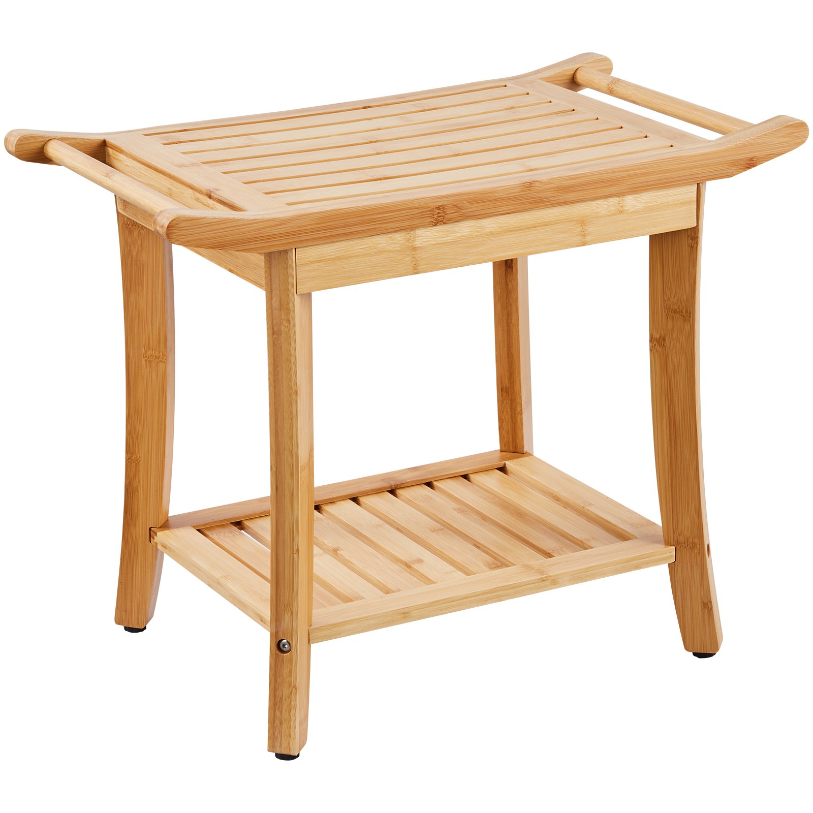 VEVOR Bamboo Shower Bench 24 x 13.8 x 18.9 in Shower Stool Chair w/Storage Shelf