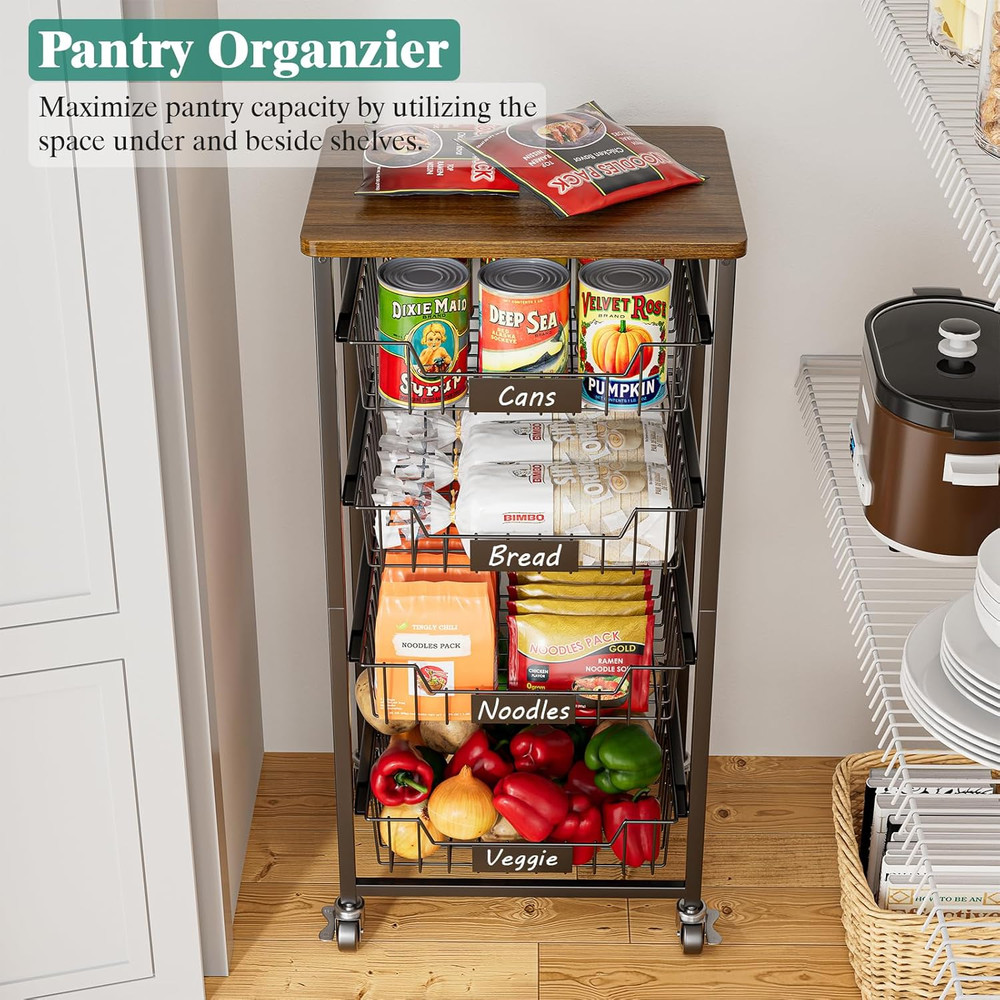 5-Tier Vegetable Fruit Basket Kitchen Storage Rolling Cart on Wheels with Pull-O