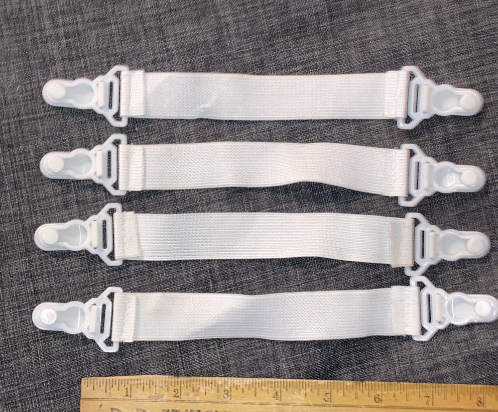 4 Elastic Bedsheet Fasteners, 6" White