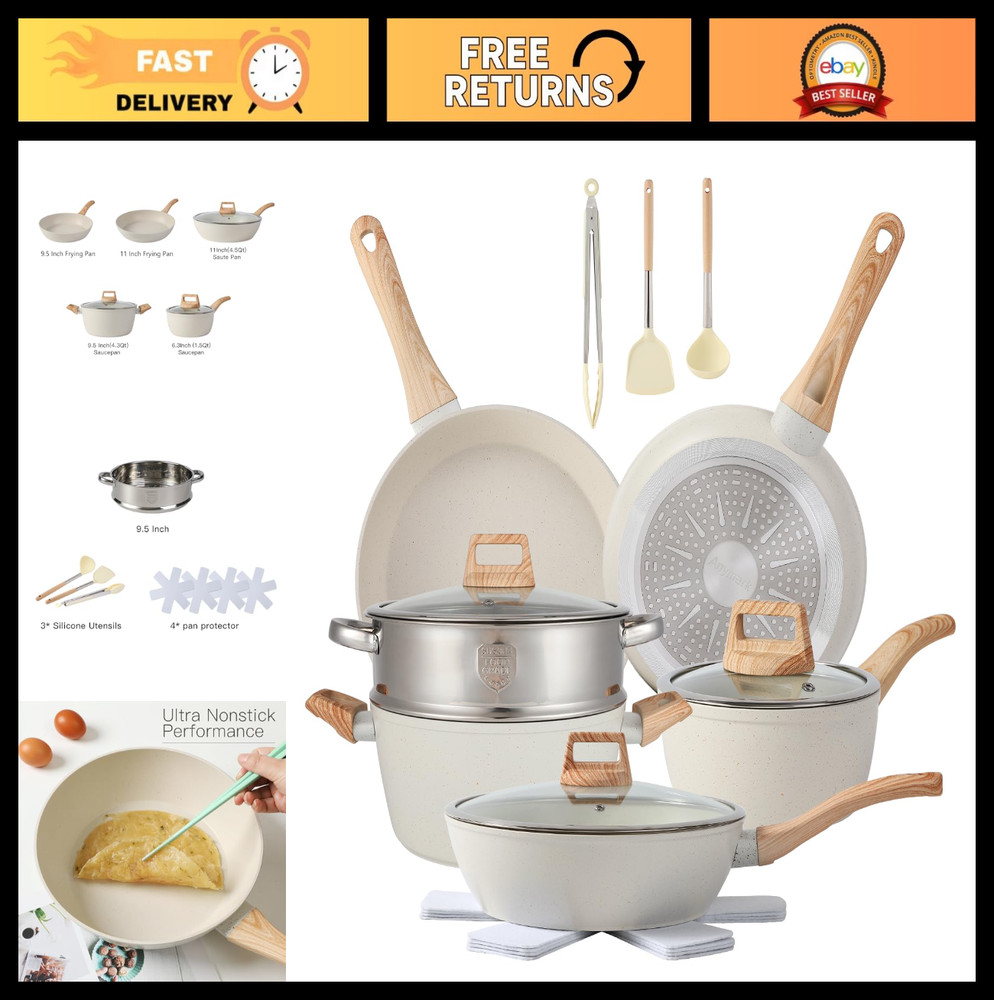 16PCS Nonstick Cookware Set - Durable Pots & Pans, Easy Clean Kitchen Essentials