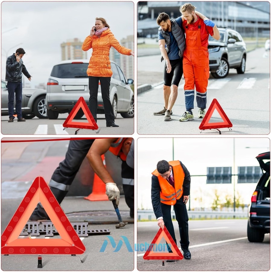 3PCS Emergency Warning Triangles Reflective Safety Roadside Triangle Kit for Car