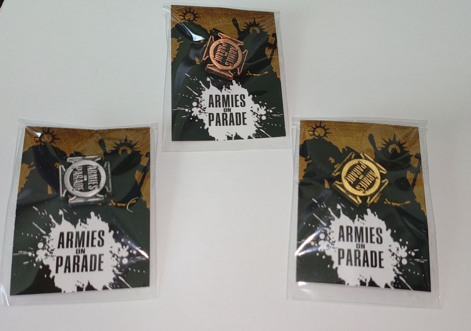 Warhammer Armies on Parade Bronze Silver Gold 3 Piece Pin Badge Set 2023
