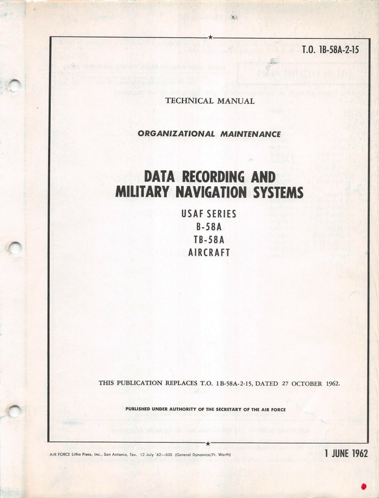 B-58 Hustler Data Recording/ Navigation Systems Maintenance  Flight Manual -CD