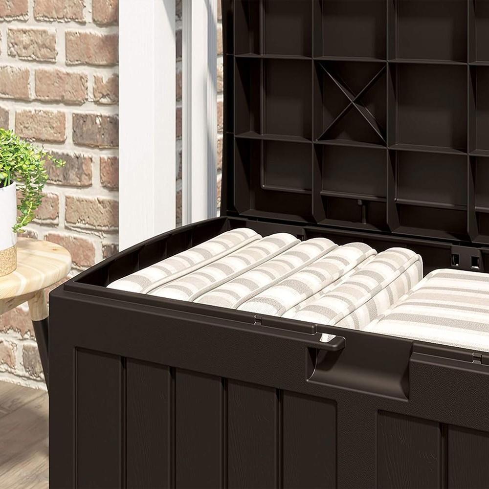 Suncast 50 Gallon Medium Capacity Resin Outdoor Storage Deck Box with Seat, Java