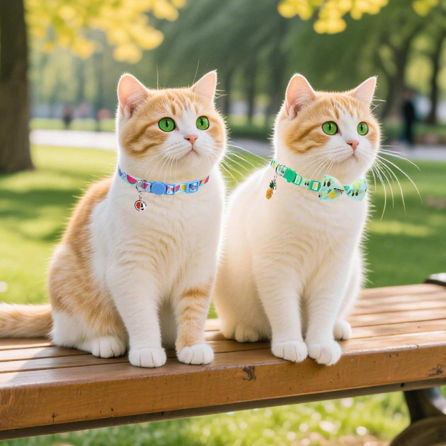 Summer Bow Tie Cat Collar with Bell - Breakaway Safety 3-Pack, Adjustable Bowtie