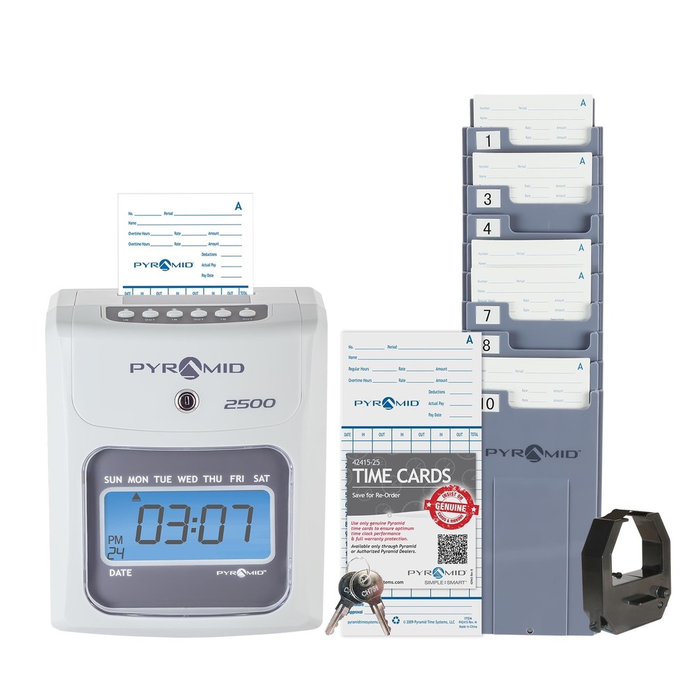 Pyramid Time Systems 2500 Small Business Time Clock Bundle with 100 Time Card...
