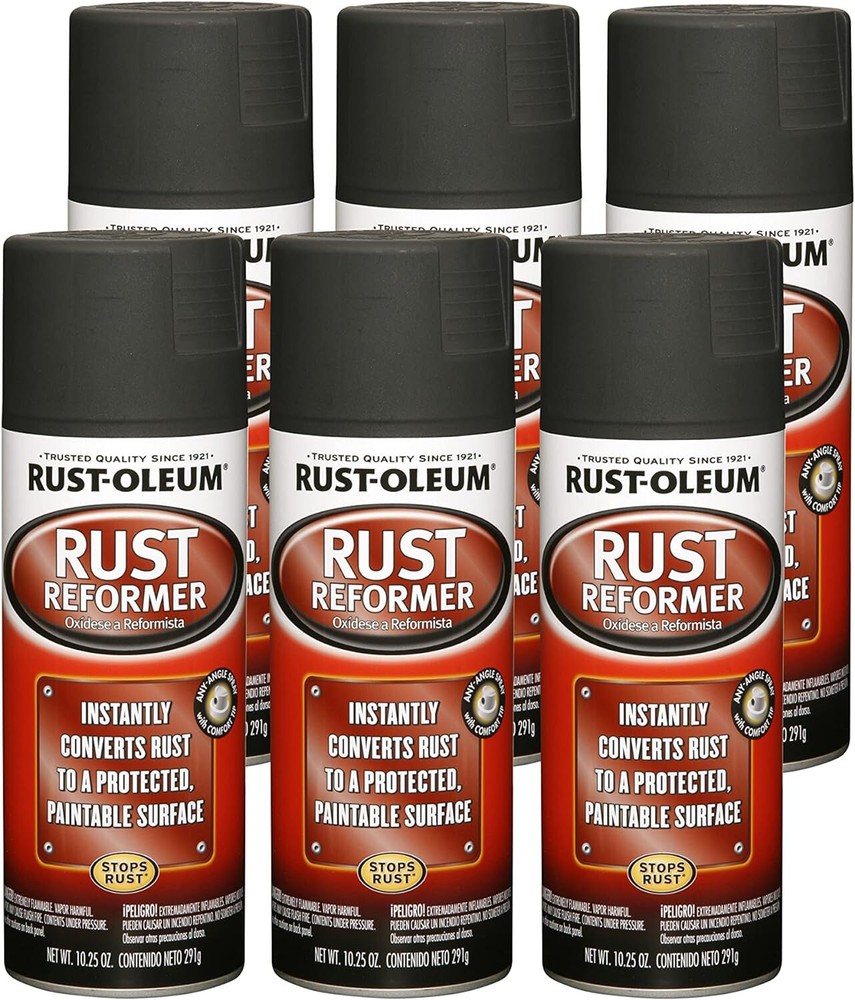 Rust Reformer Spray, Rust Resistant, Paintable Surface, Black 10.25 oz, 6 Pack