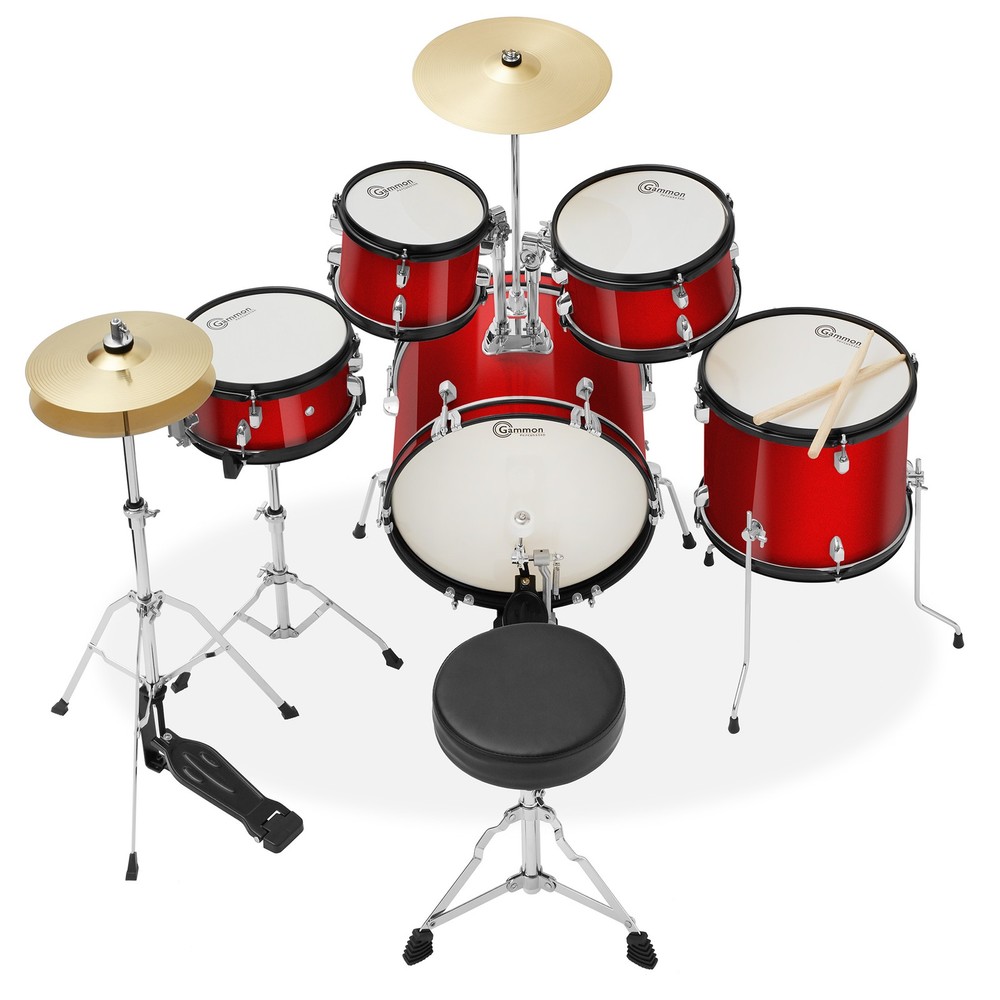 OPEN BOX - 5-Piece Beginner Junior Drum Set w/ Stool & Stands - Red