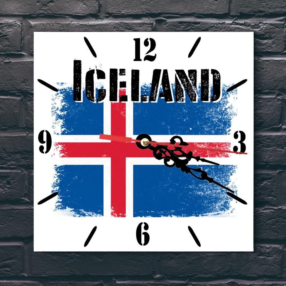 Iceland Flag Wall clock patriots CERAMIC Tile Watch Support Décor