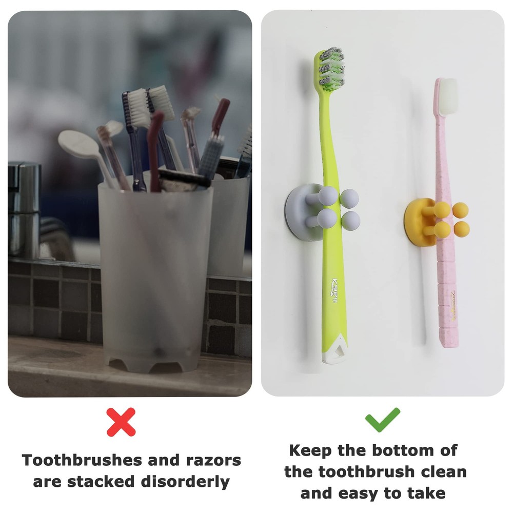 XoYoZo 4 pcs Silicone Toothbrush Holder Multi-Function Hook Waterproof Green