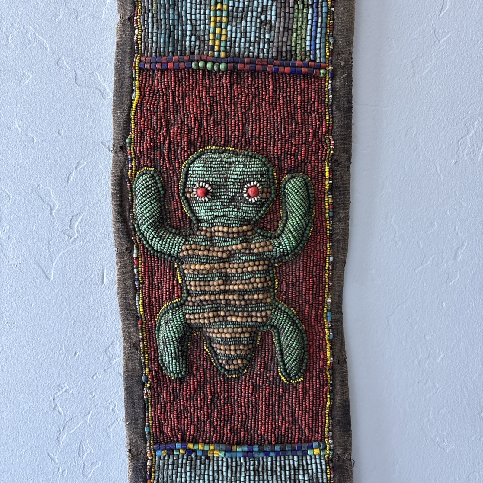 Yoruba Diviners Beaded Sash Nigeria Raised Beadwork Lizards Hanging Art 56” Vtg