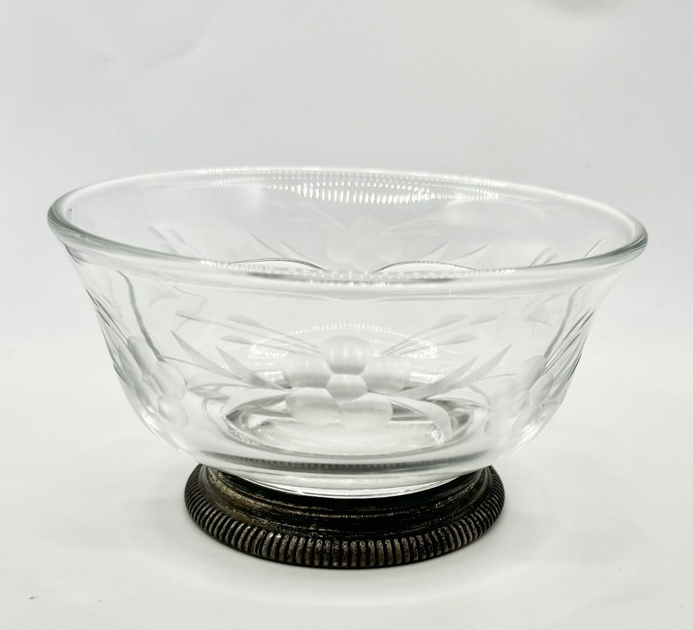 Vintage Glass Two Section Bowl Sterling Silver Base