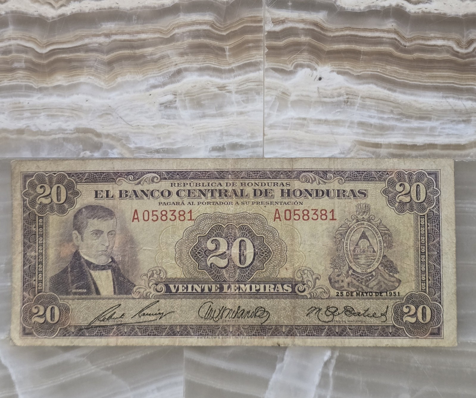 Banco Central de Honduras 20 Lempiras Banknote 1951 Circulated Honduras