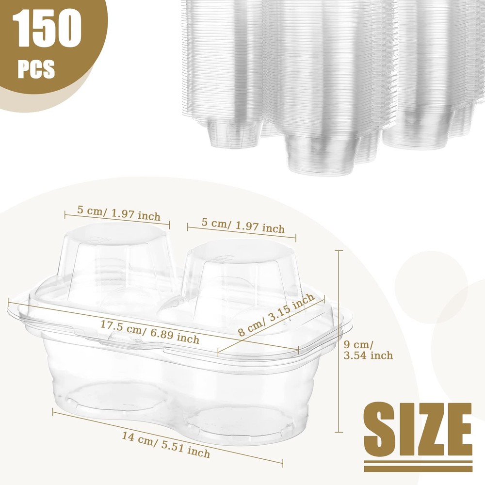 Eaasty 150 Pcs 2 Compartment Plastic Cupcake Containers Disposable Deep Carrier