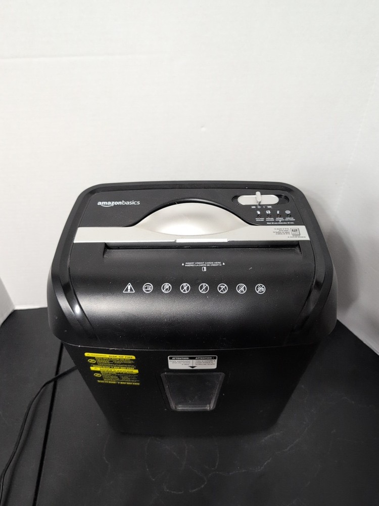 AmazonBasics 12-Sheet Paper Shredder Black Heavy-Duty Document Shredding Machine