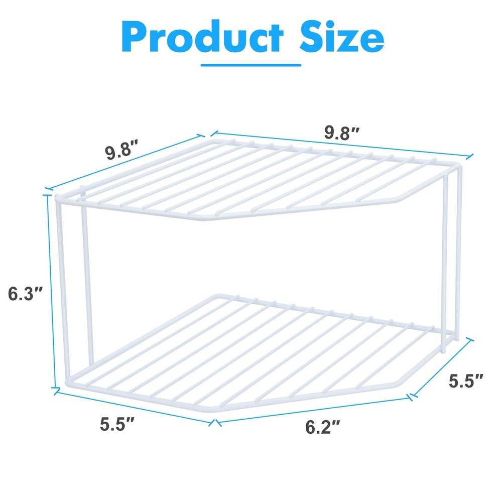 2Pcs 2-Tier Corner Stackable Organizer Shelf for Kitchen - Cabinet Storage Sh...