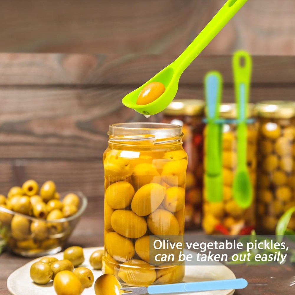 2 Pack Olive Spoon & Pickle Fork Grabber Tool, Picker for Jar, Kitchen Gadget