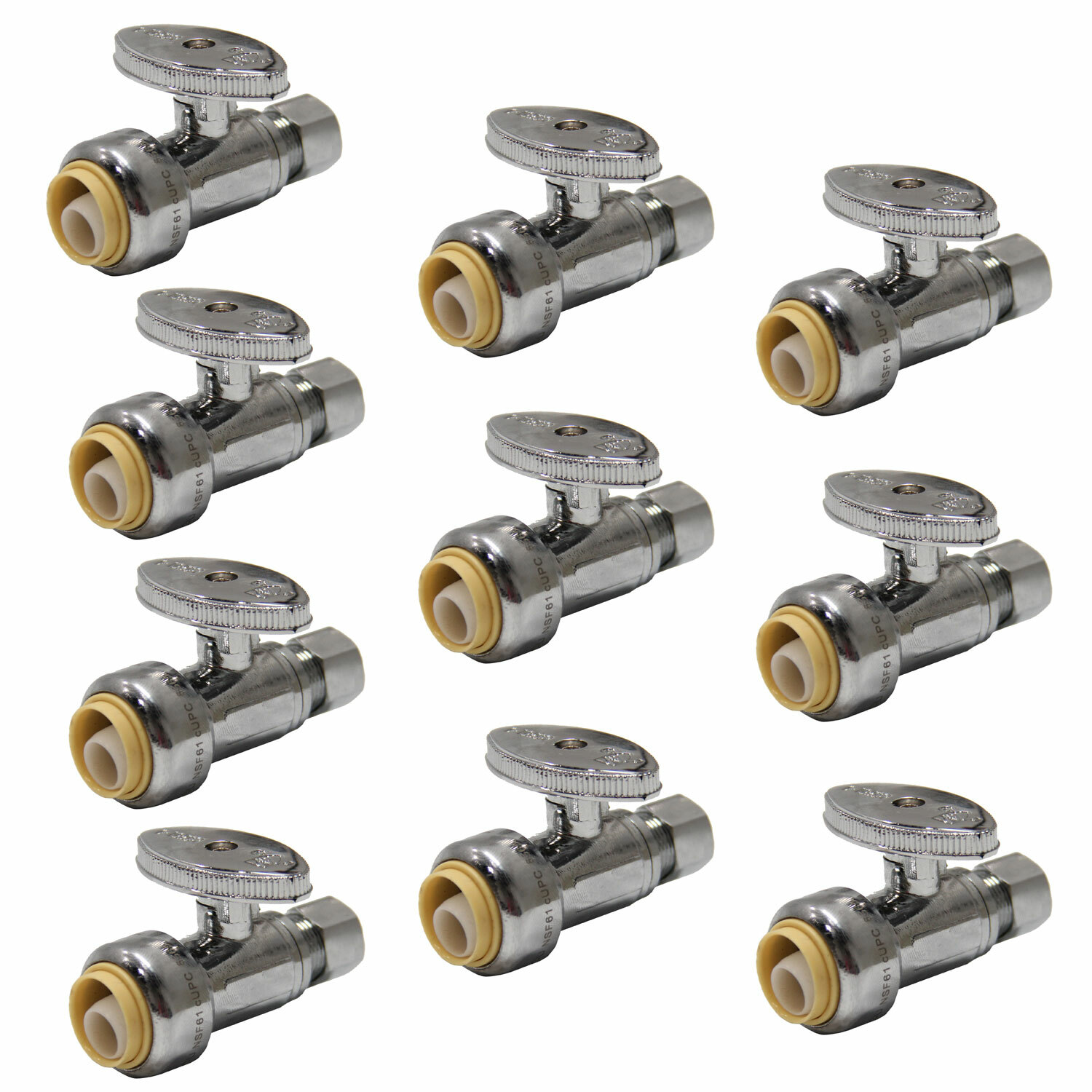 EFIELD 10 PCS 1/2" PUSH FIT X 3/8" OD STRAIGHT VALVE 1/4TURN With TOOL LEAD FREE