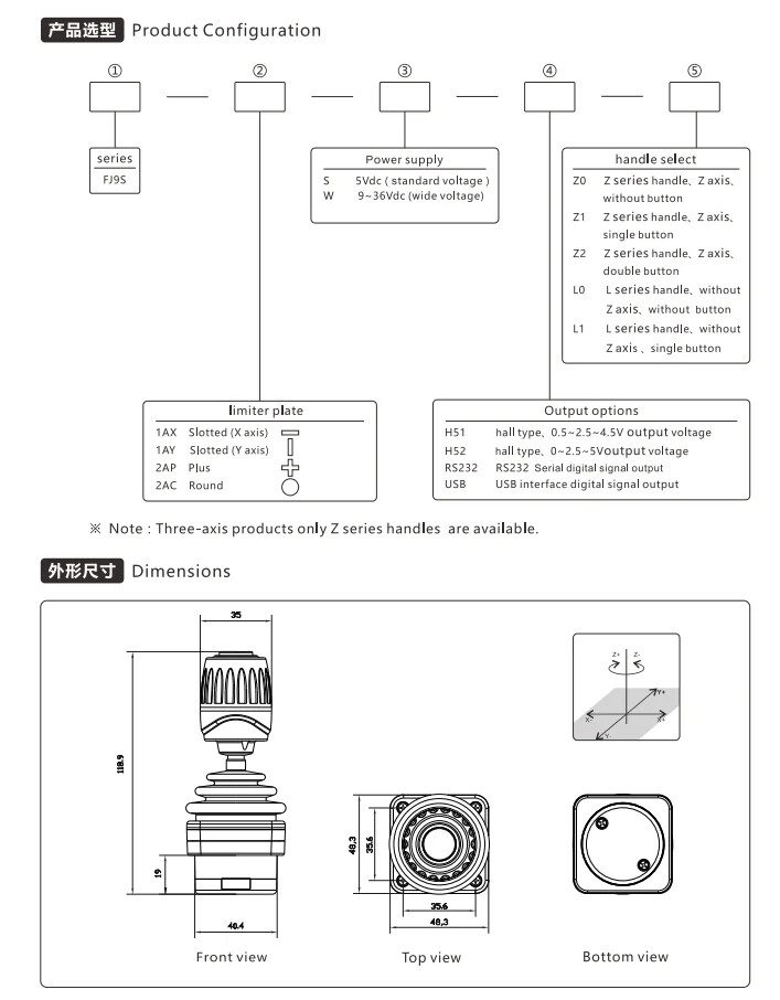 Small Equipment Remote Controller Control Industrial 3 Axis Finger Joystick