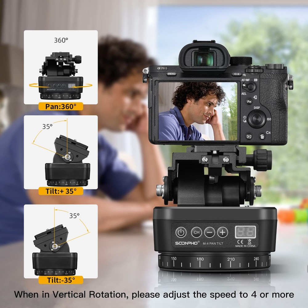 Motorized Rotating Panoramic Tripod Head Remote Control Mobile Phone Clip for