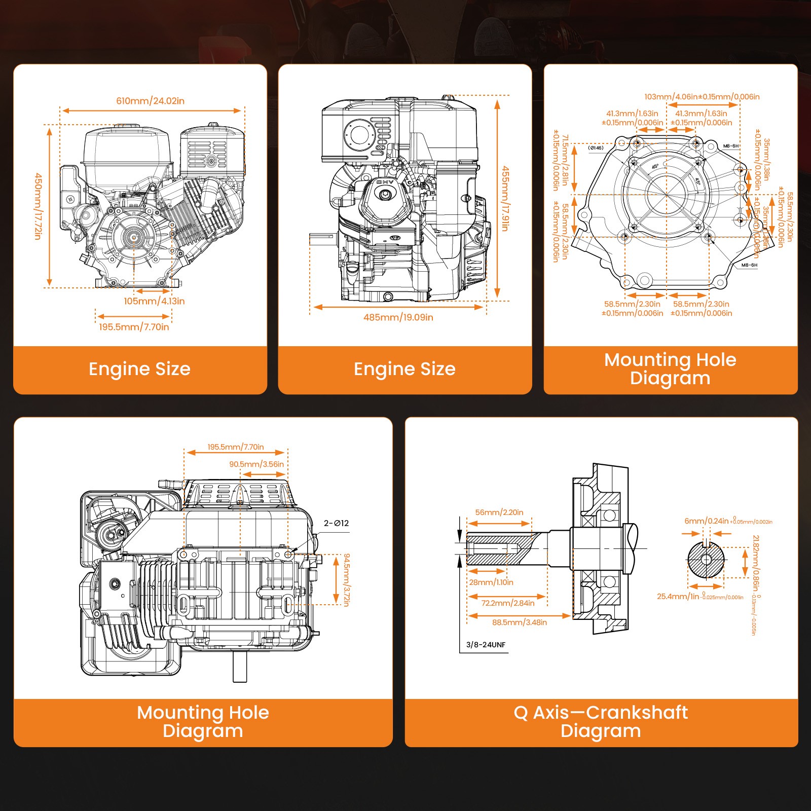 Engine OHV Horizontal Gas Engine Motor 420cc 15HP Electric Start Water Pumps