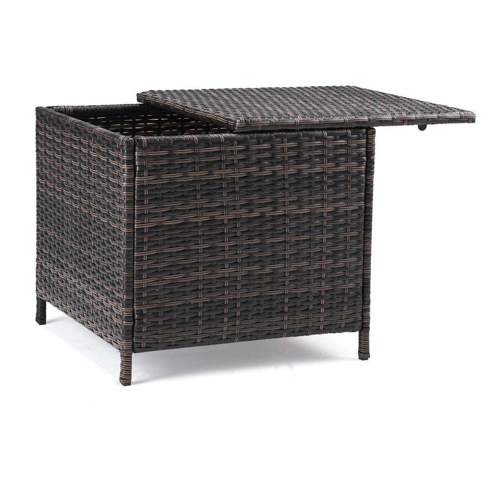 PE Wicker Side Table with Storage,Patio Rattan End Table Square Container
