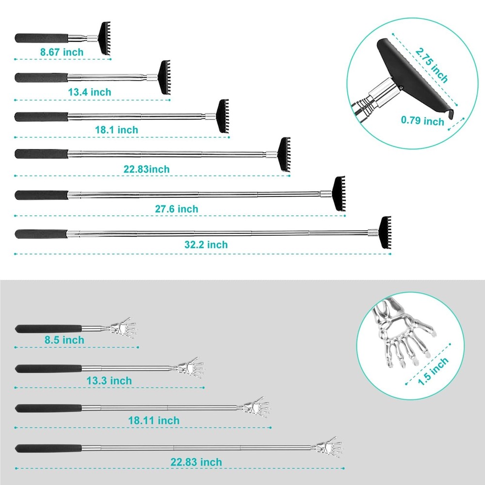 Oversized Back Scratcher Gift Set, 2 Pack, Portable Extendable Stainless Stee...