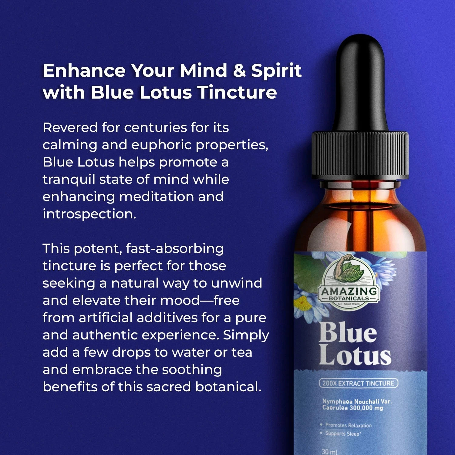 Blue Lotus 200X Extract Tincture - 50mg - Alcohol based formula, Vegan
