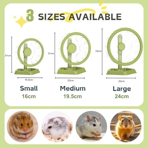 Quiet Hamster Exercise Wheel - Adjustable Stand for Small Pets, 6.3" Green