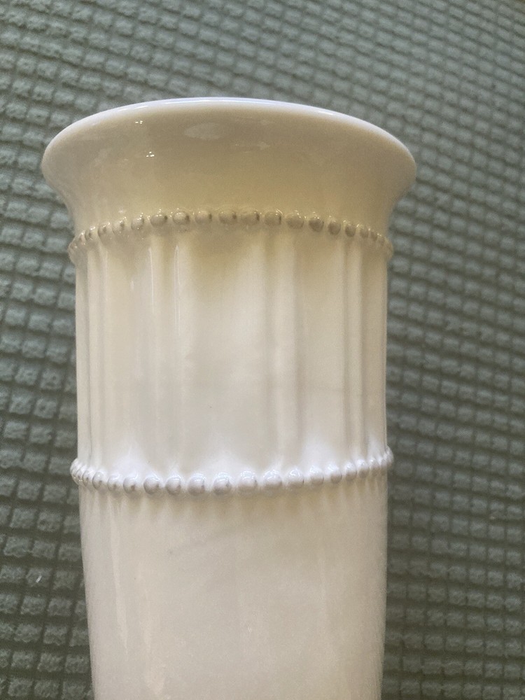 Vintage Beaded/Ribbed White Vase