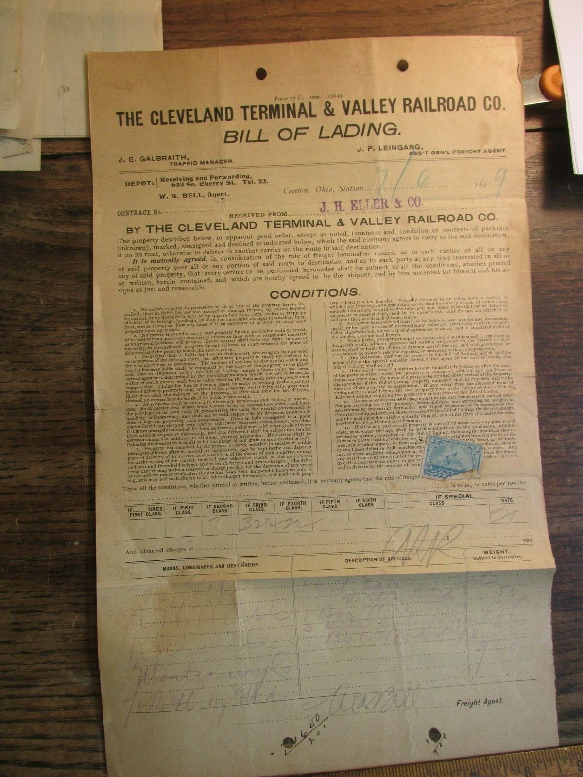 Antique Vintage Ephemera 1800s Cleveland Terminal & Valley Railroad Freight Bill