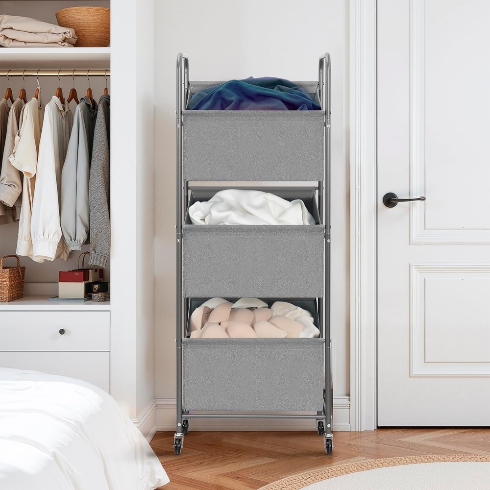 3-Tier Vertical Rolling Laundry Hamper W/ Removable Bags 120L Stackable Laundry