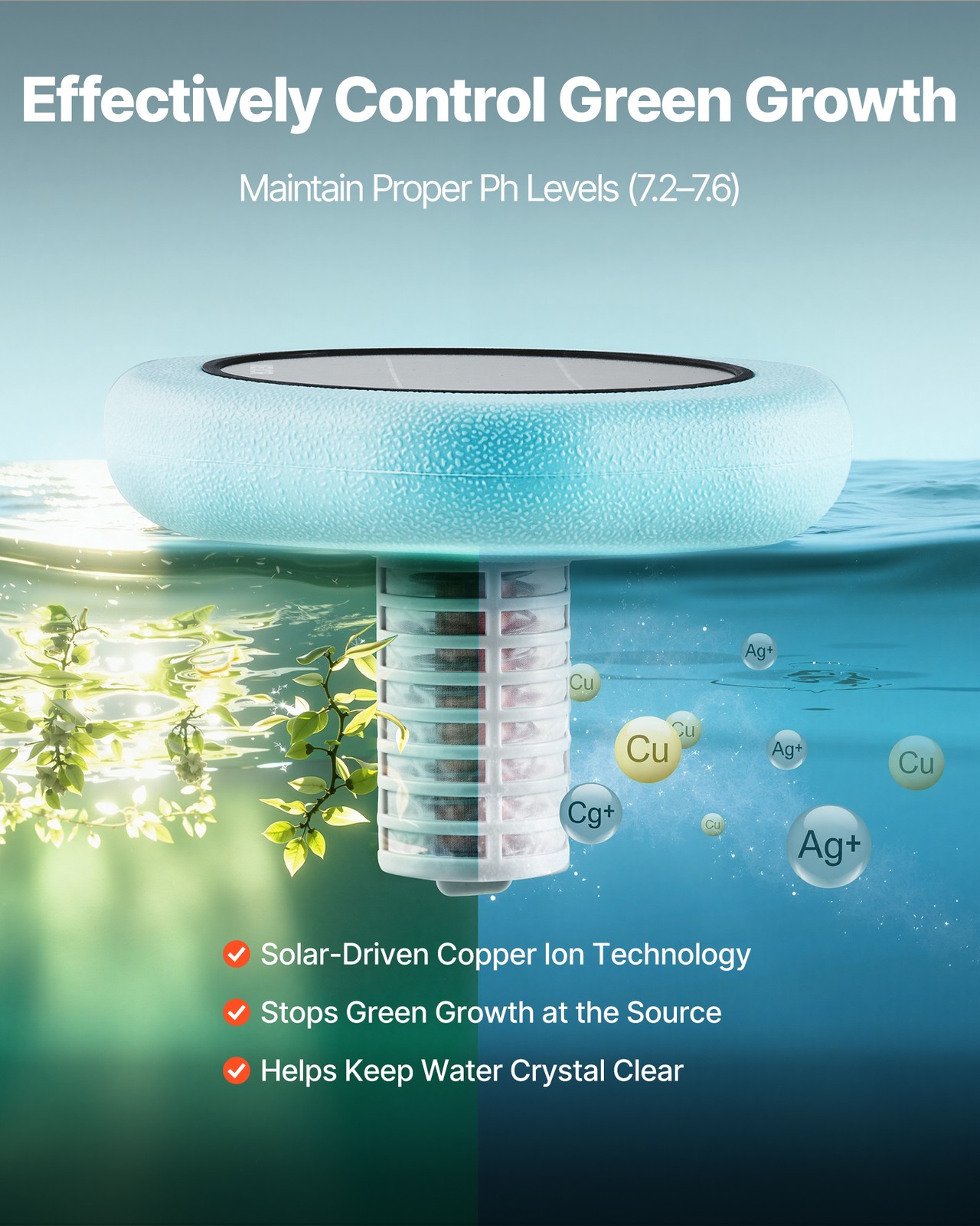 VEVOR Solar Pool Ionizer Hexagon Copper Pool Ionizer Up to 45000 Gal Green