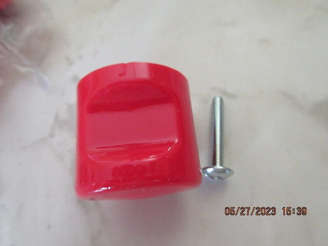 6 Vintage Knobs Wardrobe RED Plastic Pulls Cylinder Finger Grip Cabinet Drawer