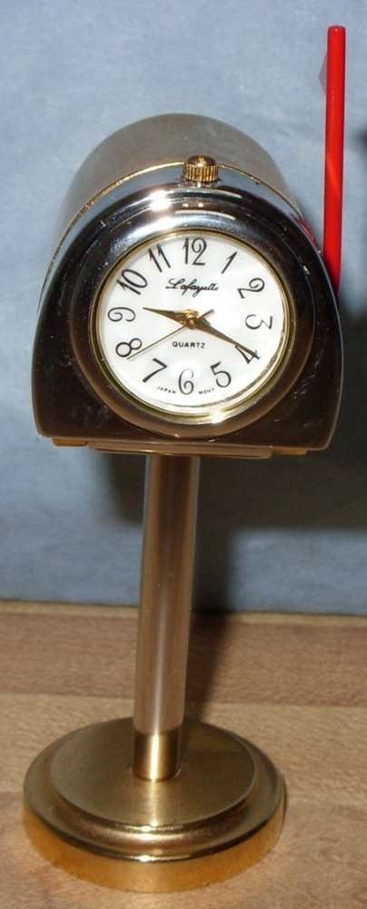 LAFAYETTE MINIATURE BRASS MAILBOX CLOCK, WORKING , NEW BATTERY